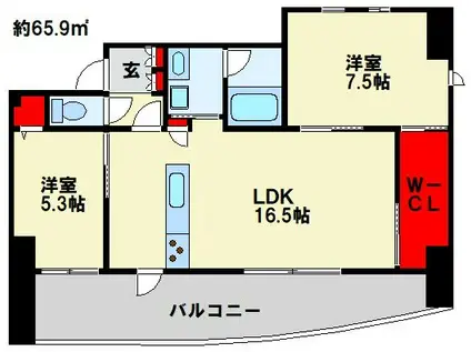 ヴェールヴァン田町(2LDK/8階)の間取り写真