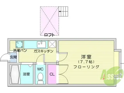 ホワイトキャッスル郡山ビレジB棟(1K/2階)の間取り写真