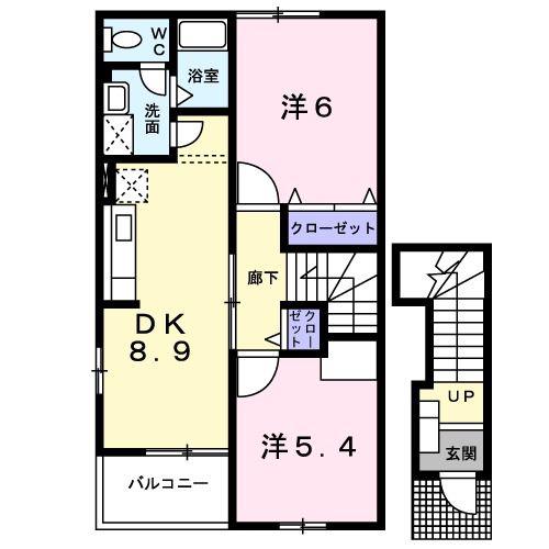 ウィングコート B(2DK/2階)の間取り写真