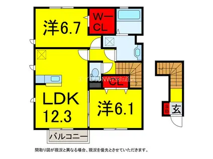 オリオンクレストB(2LDK/2階)の間取り写真