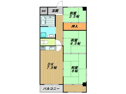 エクセル若松(3DK/4階)の間取り写真