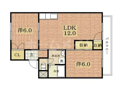 エレガンツァカーサ(2LDK/2階)の間取り写真
