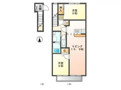 エスパシオ(2LDK/2階)の間取り写真