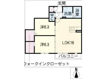 グリナージュ城見ヶ丘(2LDK/2階)の間取り写真