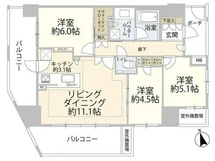 ヴィークコート赤塚新町(3LDK/11階)の間取り写真