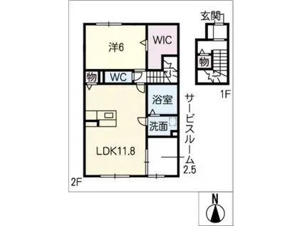 フェリモ新町(1LDK/2階)の間取り写真