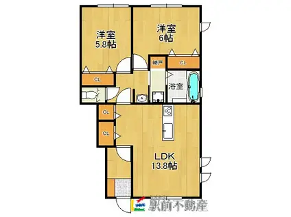 グランドハイム A(2LDK/1階)の間取り写真