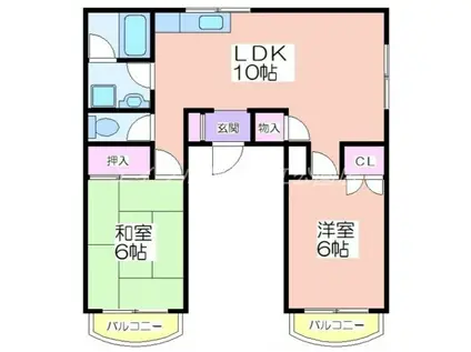 コーポかえで(2LDK/2階)の間取り写真