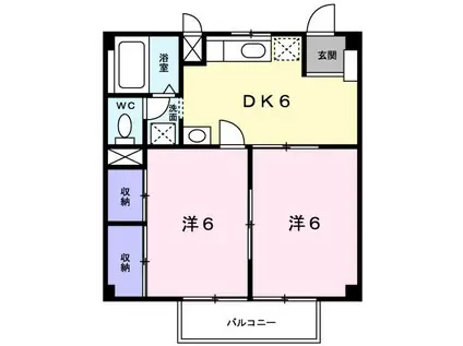 ヒューゲルハオス(2DK/2階)の間取り写真