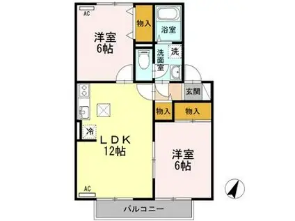 クレールコートB棟(2LDK/1階)の間取り写真