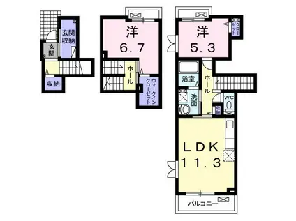 プランドール颯(2LDK/2階)の間取り写真