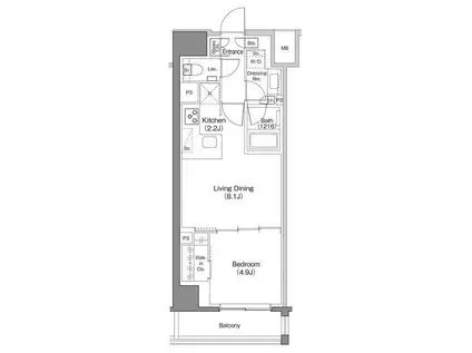 ザ・パークハビオ日本橋馬喰町(1LDK/9階)の間取り写真