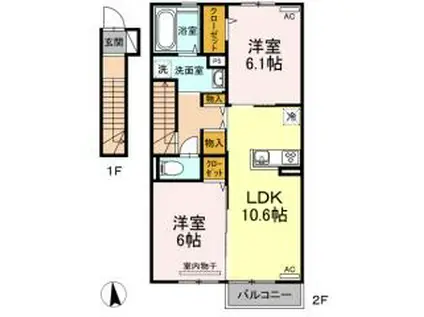 プリムヴェール大内 D棟(2LDK/2階)の間取り写真