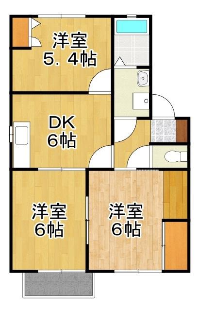 セシーズ兼基 A棟(3DK/2階)の間取り写真