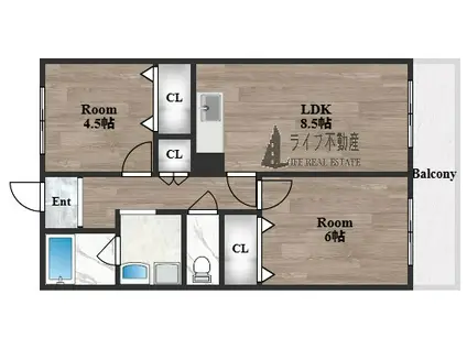 エステマール弥刀(2LDK/5階)の間取り写真