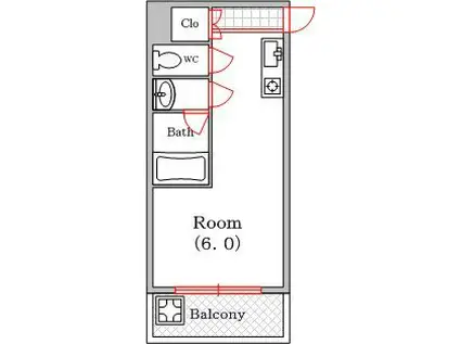 プリエール京町堀(1K/2階)の間取り写真