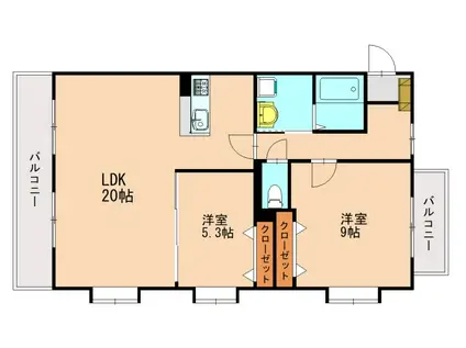 シャンブル クレール Ⅱ(2LDK/3階)の間取り写真