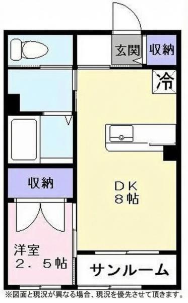 カノン1(1DK/2階)の間取り写真