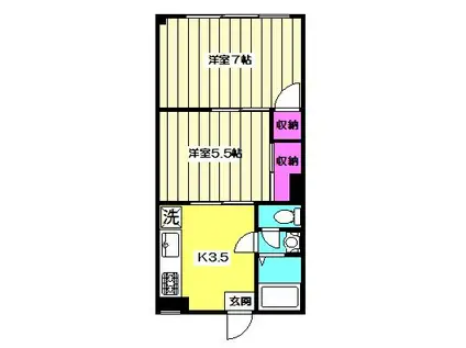 松原マンション(2K/3階)の間取り写真