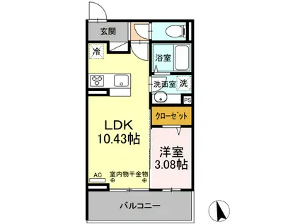 ガナール(1LDK/2階)の間取り写真