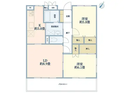 コーポラス弥生(2LDK/3階)の間取り写真