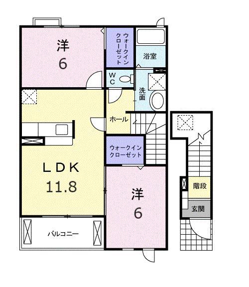ロイヤルスクウェア 一宮V(2LDK/2階)の間取り写真