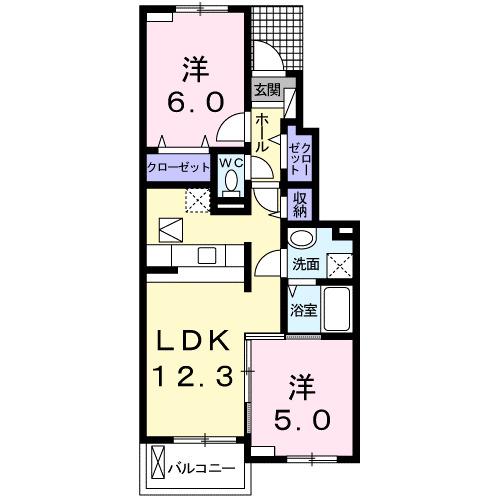 ピュアストリームB(2LDK/1階)の間取り写真
