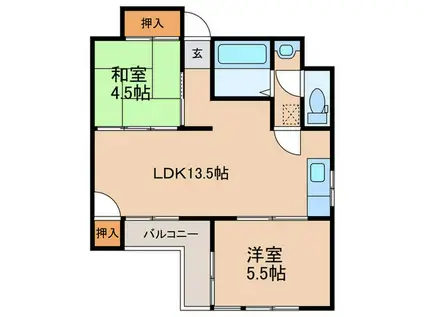 HISマンションII(2LDK/5階)の間取り写真