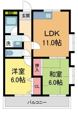 Vコート(2LDK/3階)の間取り写真