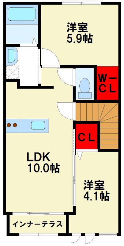 ポートボヌール(2LDK/2階)の間取り写真