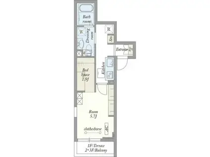 ルミエール西大井(1K/1階)の間取り写真