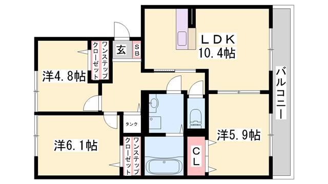 セジュールアカネ B棟(3LDK/1階)の間取り写真