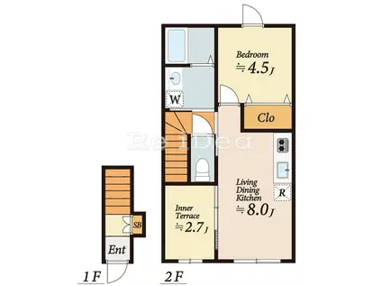 パレス北野(1LDK/2階)の間取り写真