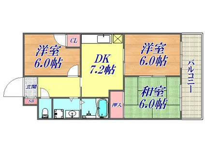 フェリオ伊丹北(3DK/3階)の間取り写真