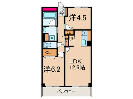 MYRIA RESIDENCE OOKAYAMA(2LDK/4階)の間取り写真