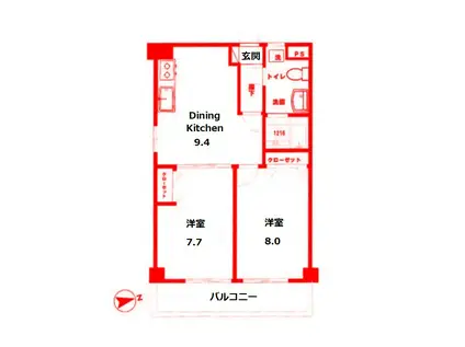 ソレイユ請地(2DK/2階)の間取り写真