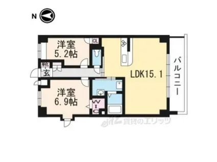 グリーンサム大久保(2LDK/4階)の間取り写真