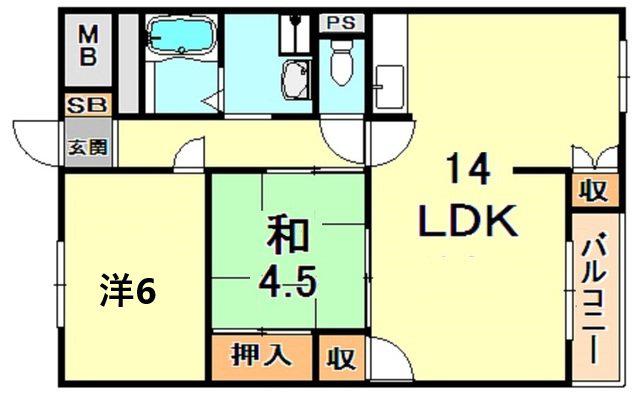御影オークマンション(2LDK/3階)の間取り写真