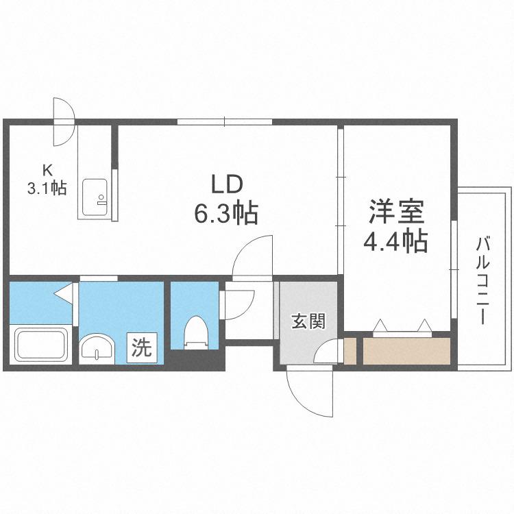 メニーズコート東屯田通(1LDK/4階)の間取り写真