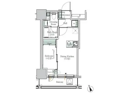 ONE ROOF RESIDENCE ASAKUSABASHIワンル(1DK/8階)の間取り写真