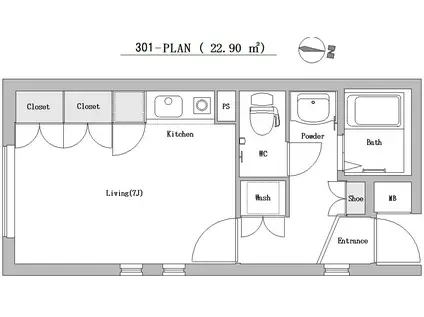 フォレストコート洗足(1K/3階)の間取り写真