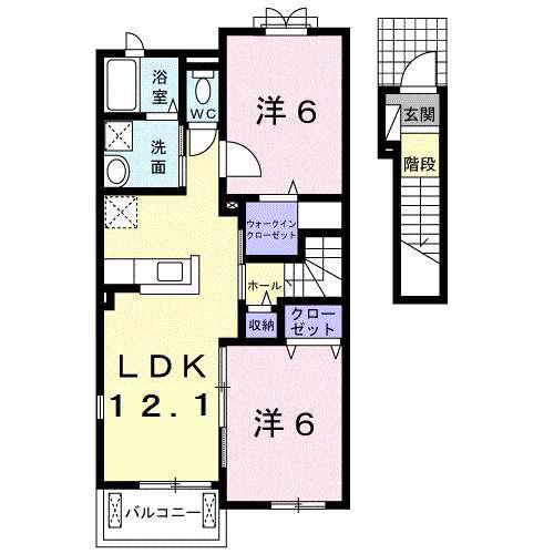リヴェール松島I(2LDK/2階)の間取り写真