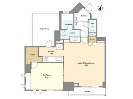 ドゥーエ西麻布II(1LDK/4階)の間取り写真