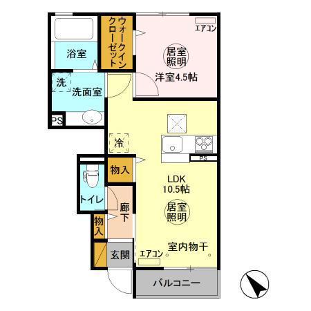 サザンテラス(1LDK/1階)の間取り写真