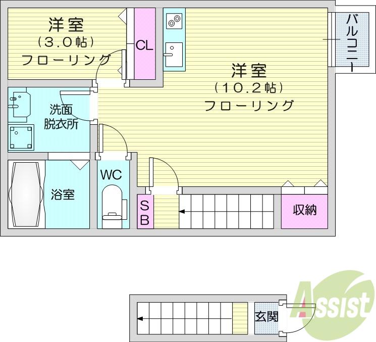 AIN MINAMISENDAI(1LDK/2階)の間取り写真