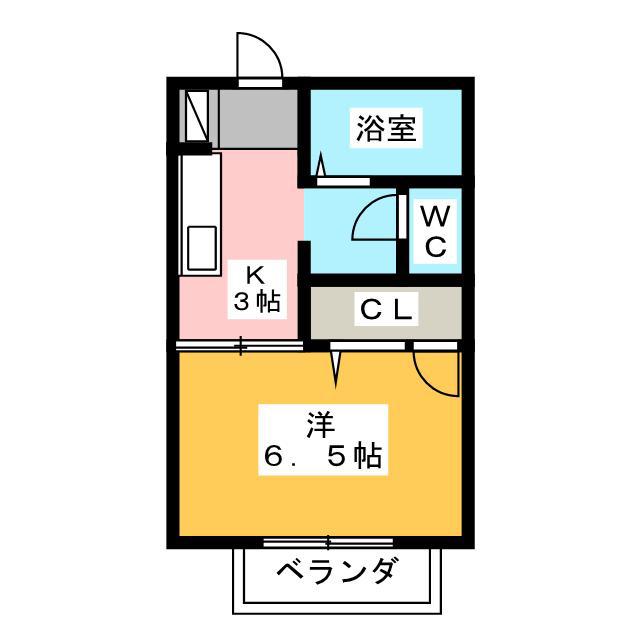 ヴューテラス司(1K/1階)の間取り写真