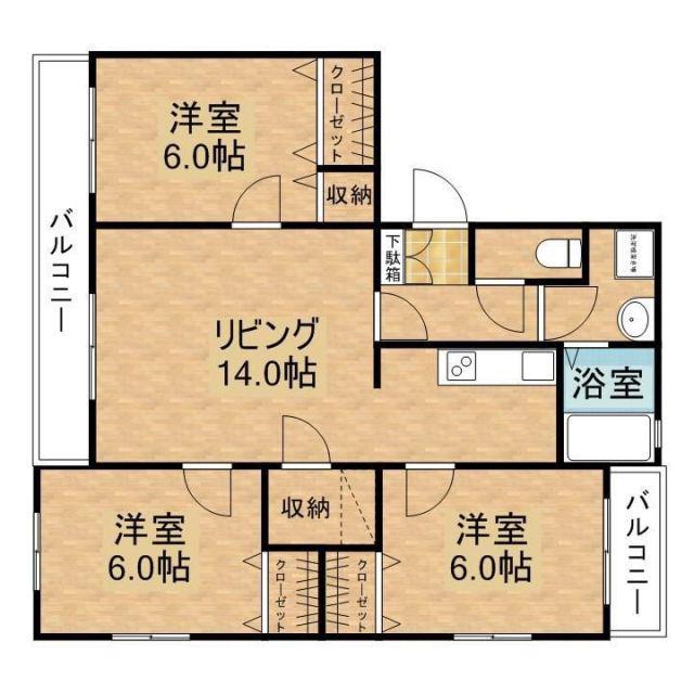 CUBE三原向日葵館(3LDK/1階)の間取り写真