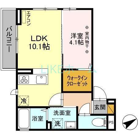 ノールヴィラージュII(1LDK/3階)の間取り写真