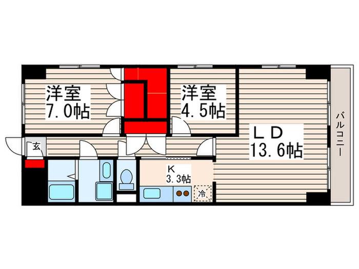 ハイフラットワン(2LDK/7階)の間取り写真
