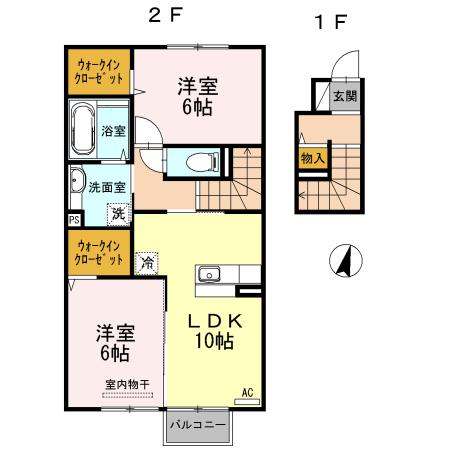 クローバーハウス E202(2LDK/2階)の間取り写真